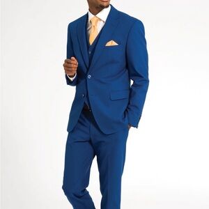 Elegant Men's Blue Suit with Orange Details